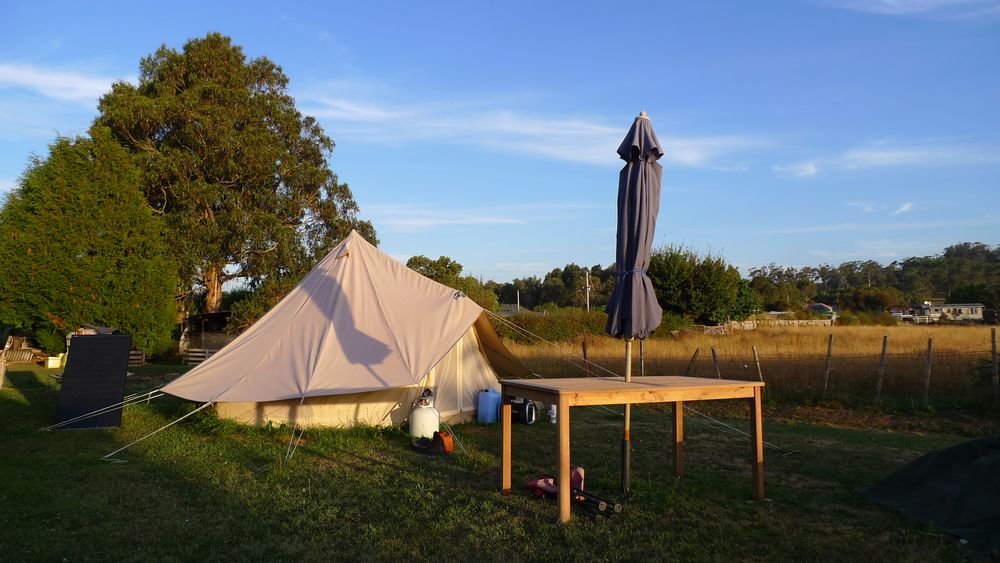 Our original tent set up on the block