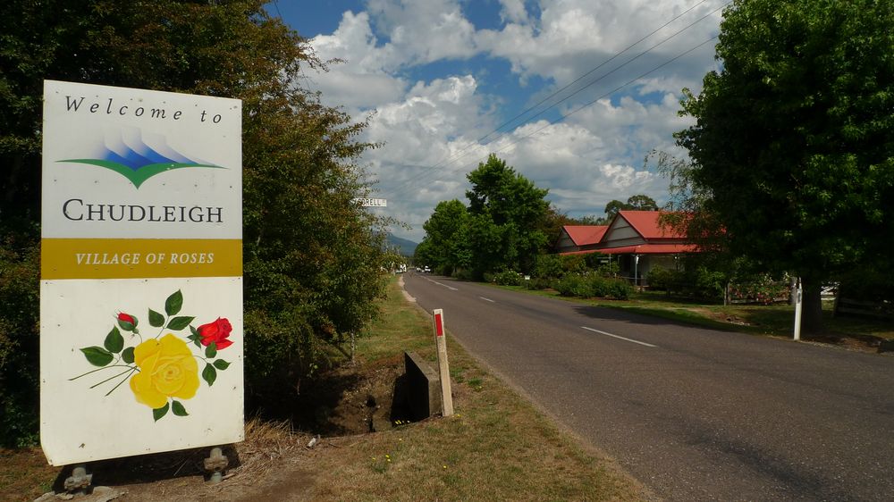 Welcome to Chudleigh! The main drag leading into Chudleigh, which is about ten minutes drive from Deloraine and a five-minute drive to Mole Creek.