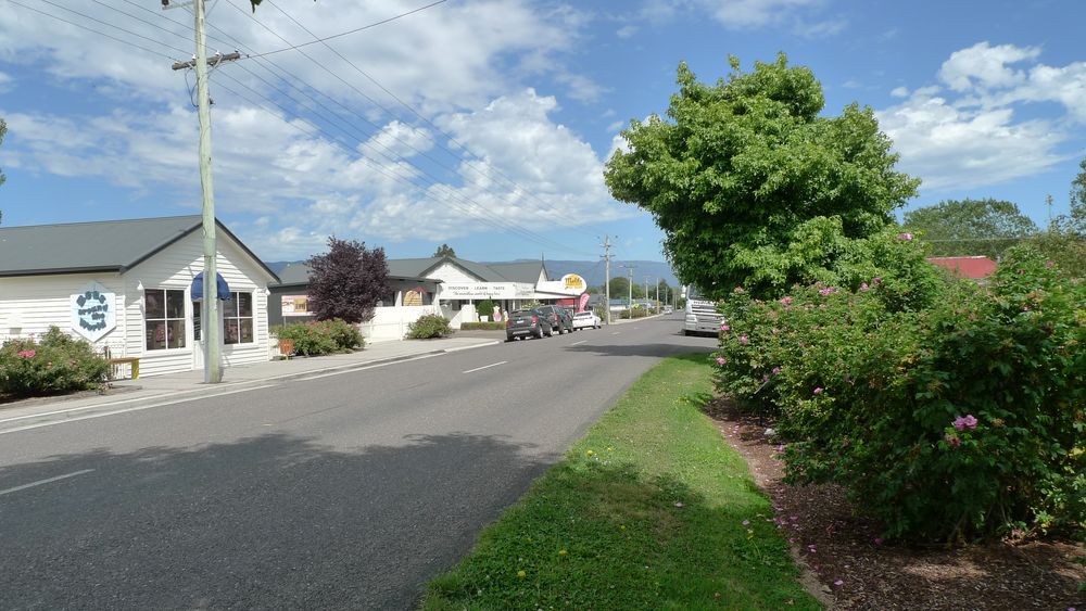 Chudleigh main road with the large honey farm complex, which is the main tourist drawcard to the village