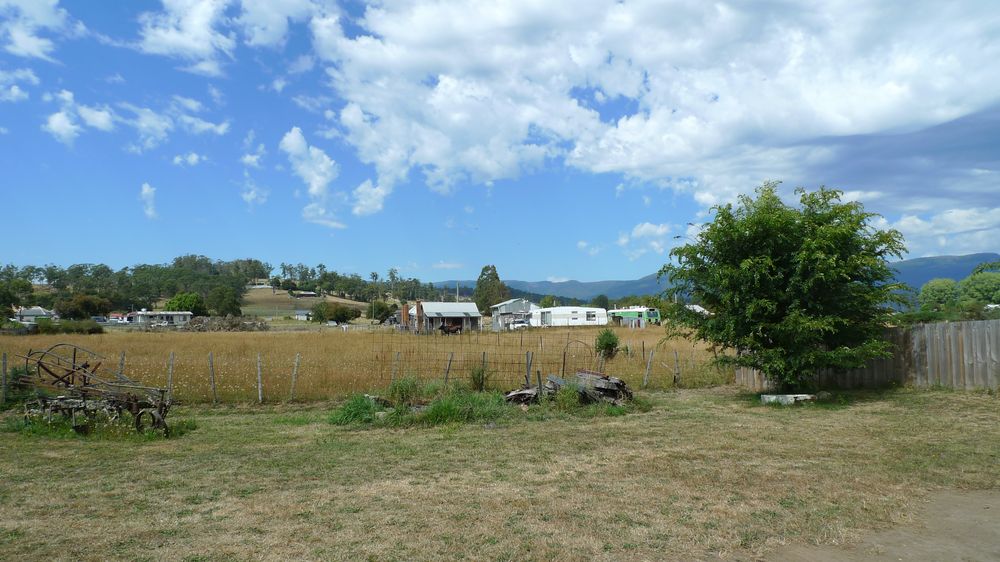 Looking east at our tent and at Barb's house in the background.