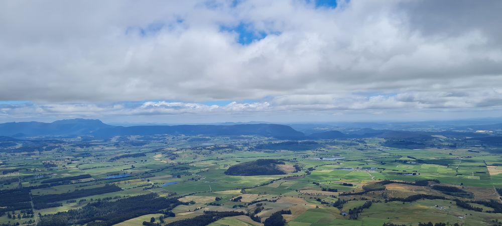 View from the top - looking northwest towards Chudleigh, Mole Creek, Gog Range, and Mt Roland.