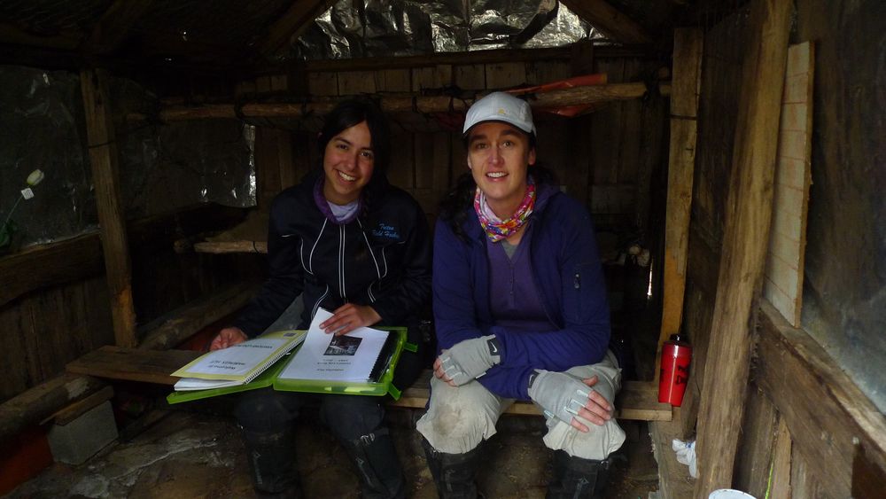 Juli and Sarah inside Haberles Hut