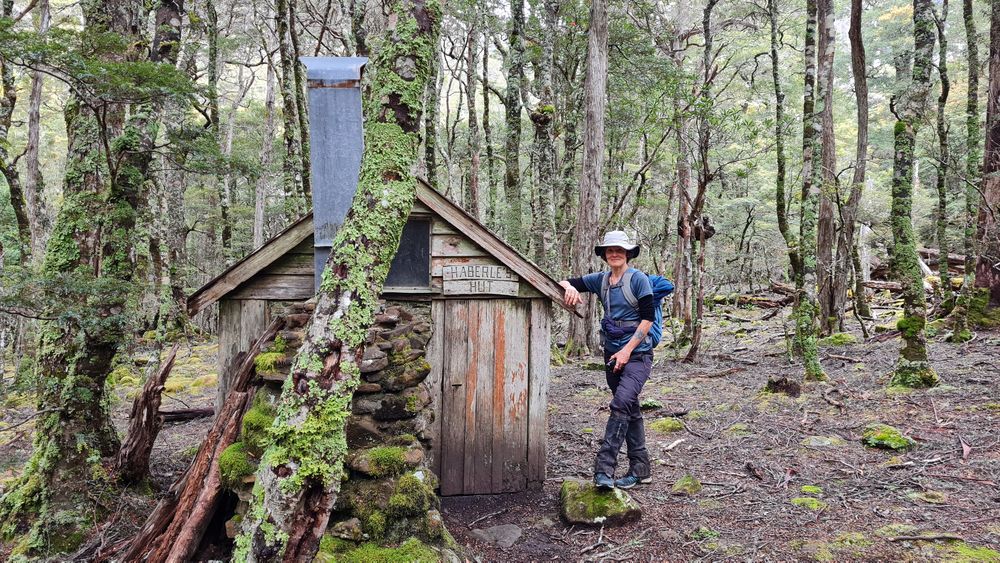 Posing outside Haberles Hut.